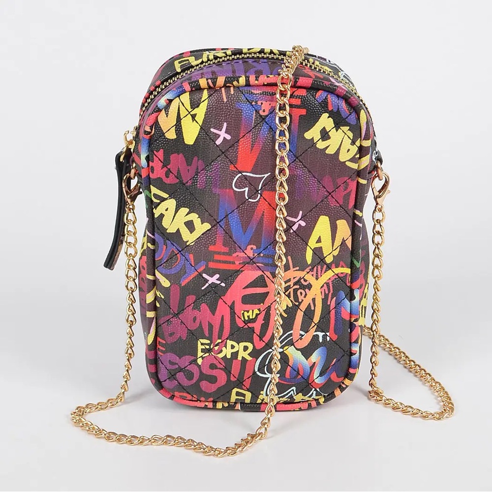 Le Miel Graffiti Chic Trendy Crossbody Cell Phone Bag